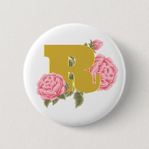 Floral Rose Anfangsbuchstabe Monogramm Name Couple Button