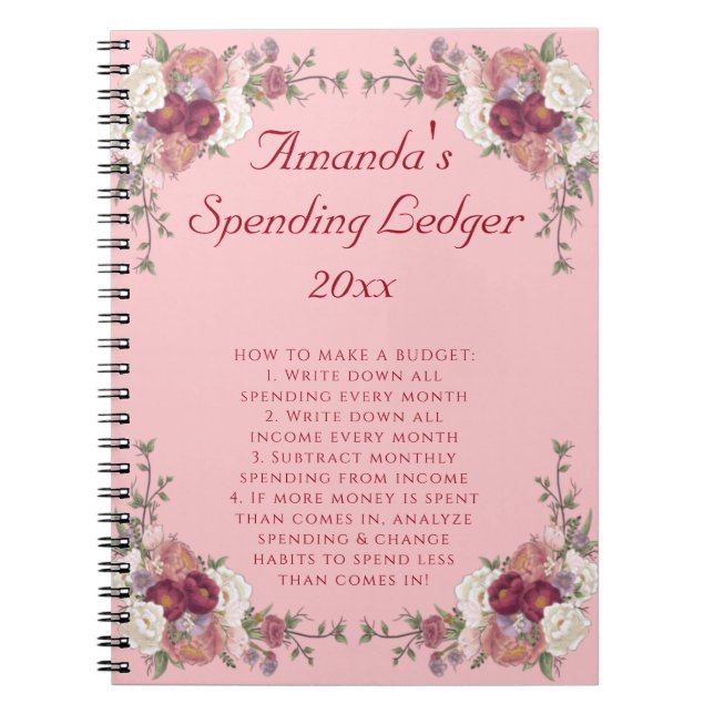 Floral Rose Budget Ledger Einsteiger Notebook Notizblock (Vorderseite)