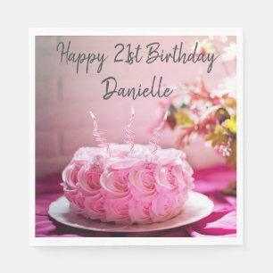 Floral Rose Geburtstagskuchen Happy Geburtstag Serviette