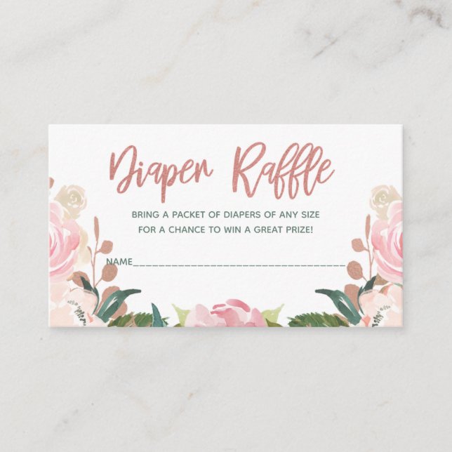 Floral Rose Gold Baby Dusche Windelwanne Beilage Begleitkarte (Vorderseite)