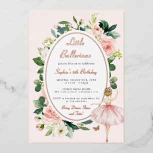 Floral Rose Gold Ballerina Kindergeburtstag Folieneinladung