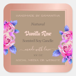 Floral Rose Gold Beige Produktverpackungsmarken Quadratischer Aufkleber