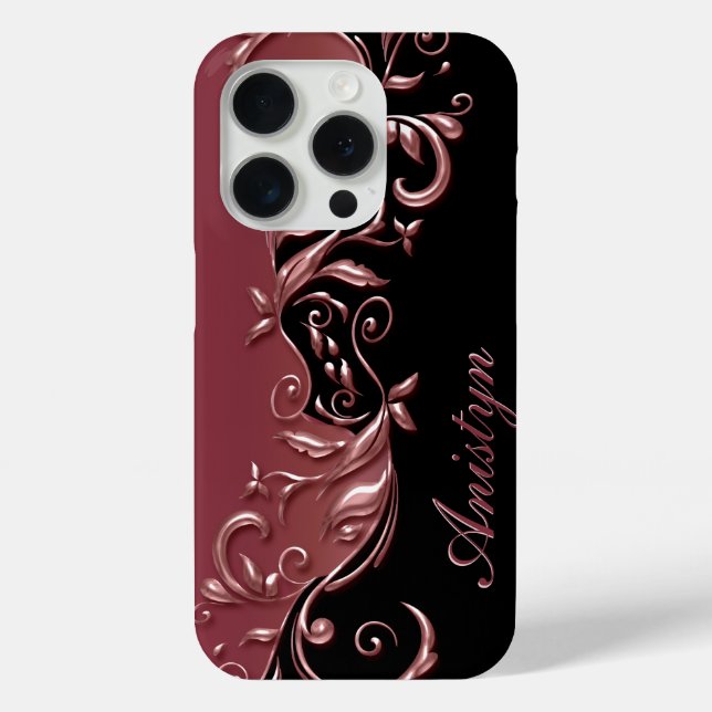 Floral Rose Gold & Black - Personalized Case-Mate iPhone Hülle (Rückseite)