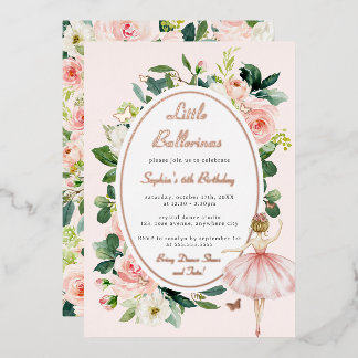 Floral Rose Gold Butterfly Ballerina Kindergeburts Folieneinladung