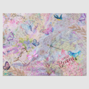 Floral Rose Gold Decoupage Birds Schmetterlingskri Seidenpapier