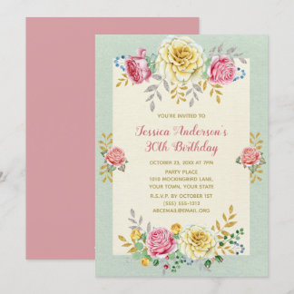 Floral Rose Gold Dreißigste 30. Geburtstag Einladu Einladung