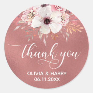 Floral Rose Gold Gastgeschenk Hochzeit Stickers