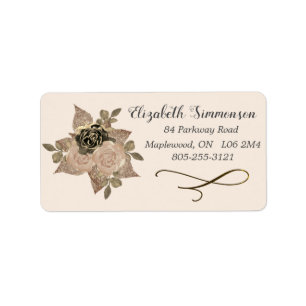 Floral Rose Gold Glitzer Sepia Rücksendeadresse Adressaufkleber