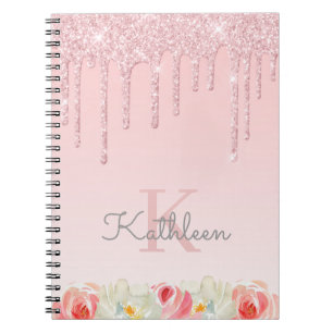 Floral Rose Gold Glitzer Tropfen Ombre Monogram Notizblock
