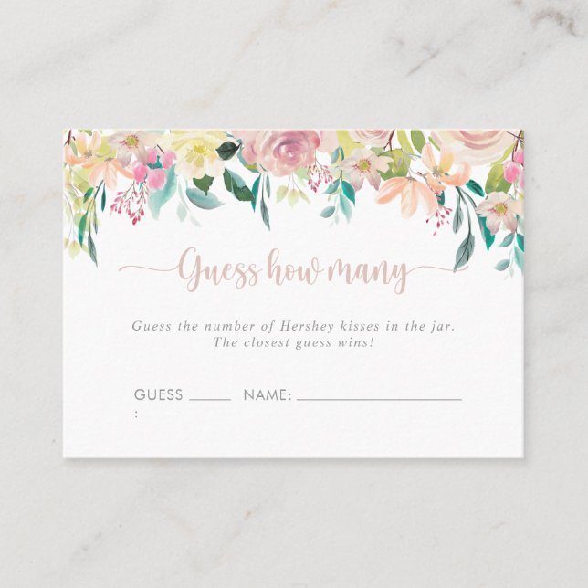 Floral Rose Gold Guess How Many Game Card Visitenkarte (Vorderseite)