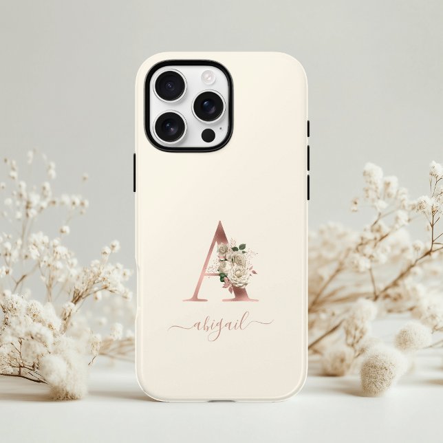 Floral Rose Gold Monogram Letter "A" Elfenbeinkühe Case-Mate iPhone Hülle (Von Creator hochgeladen)