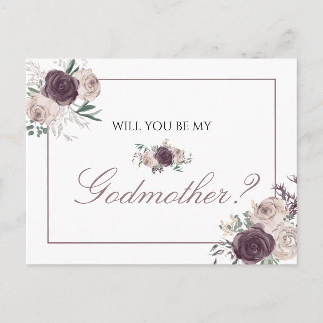 Floral Rose Gold Pink Will You Be My godmother Einladungspostkarte (Vorderseite)