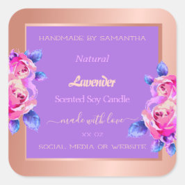 Floral Rose Gold Produktverpackungsmarken Lila Quadratischer Aufkleber
