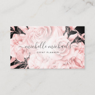 Floral Rose Gold Schwarz Modernes Drehbuch Visitenkarte