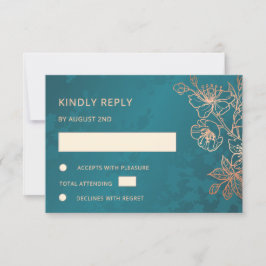 Floral Rose Gold Teal Wedding RSVP