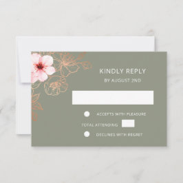 Floral Rose Gold Wedding RSVP Karte
