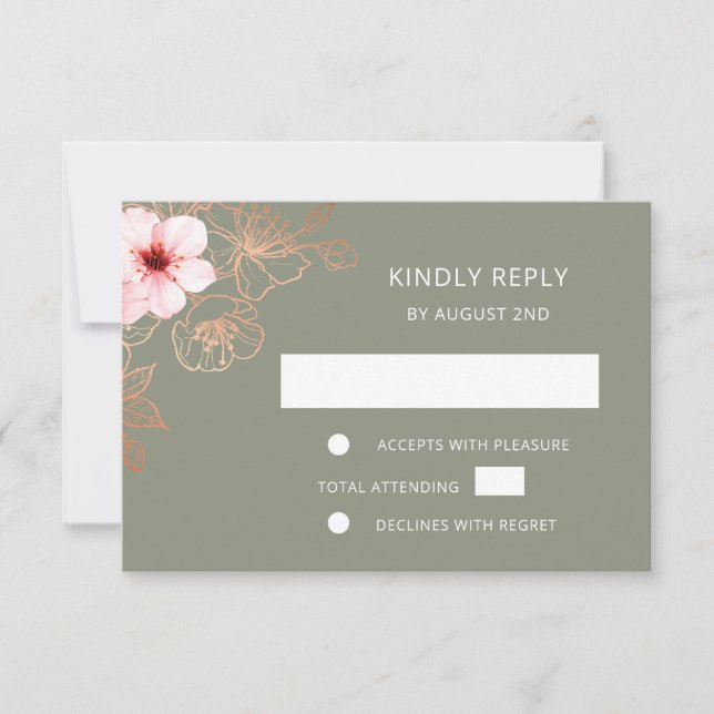 Floral Rose Gold Wedding RSVP Karte (Vorderseite)