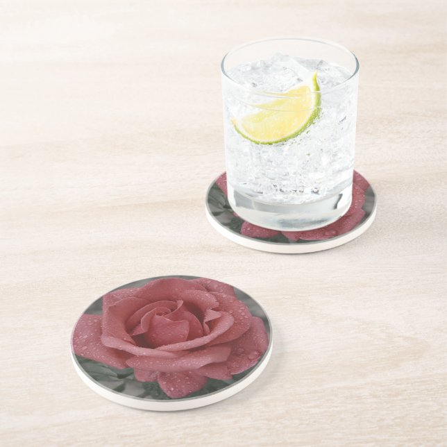 Floral Rose Sandstone Untersetzer - Stilvoll & hal (Seite)