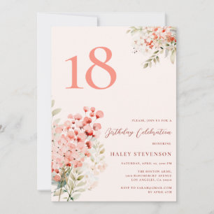 Floral Rosé Whimsical 18. Geburtstag Einladung