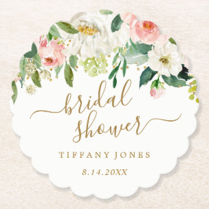 Floral Roségold Pink Konfetti Brautdusche Untersetzer