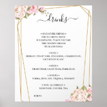 Floral Rosen Hochzeitsgetränke Menü Schild