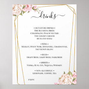 Floral Rosen Hochzeitsgetränke Menü Schild
