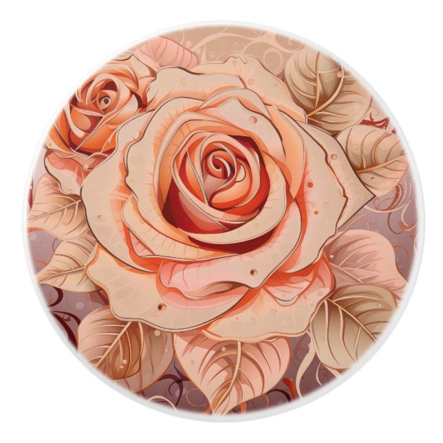 Floral Roses Peach Hues  Keramikknauf (Vorderseite)