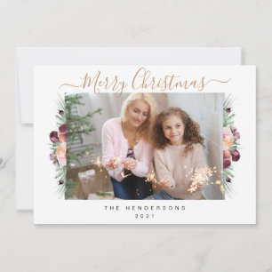 Floral rosige Kalligrafie Frohe Weihnachten Foto