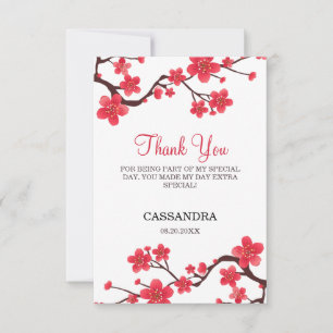 Floral rote Kirschblüten-Sakura-Geburtstag Dankeskarte