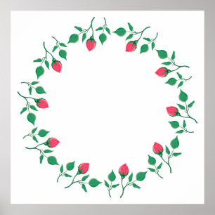 Floral round frame with pink rose flowers  poster