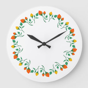Floral round frame with yellow and red rose flower große wanduhr