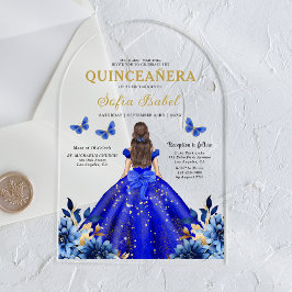 Floral Royal Blue Butterfly Princess Quinceanera Acryleinladungen