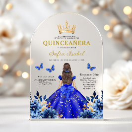 Floral Royal Blue Butterfly Princess Quinceanera Acryleinladungen