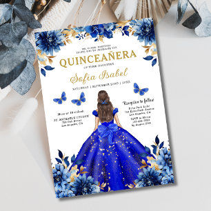 Floral Royal Blue Butterfly Princess Quinceanera Einladung