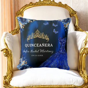 Floral Royal Blue Gold Princess Quinceanera Kissen