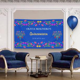 Floral Royal Blue Mexican Quinceanera Empfang Banner