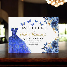 Floral Royal Blue Princess Birthday Quinceanera Save The Date