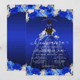 Floral Royal Blue Princess Dress Gown Quinceanera Einladung
