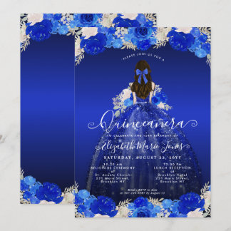 Floral Royal Blue Princess Dress Gown Quinceanera Einladung