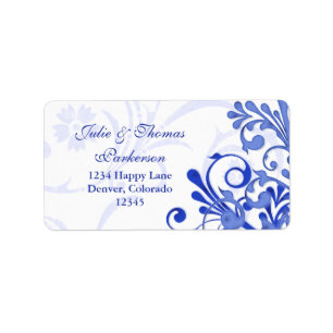 Floral Royal Blue Wedding Return Address Label Adressaufkleber