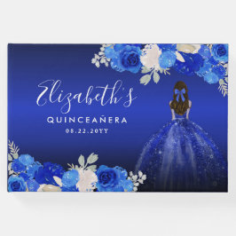 Floral Royal Dark Blue Dress Birthday Quinceanera Gästebuch