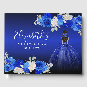 Floral Royal Dark Blue Dress Birthday Quinceanera Gästebuch