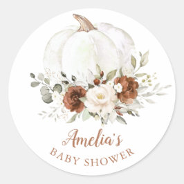 Floral Rust Cream Pumpkin Baby Dusche Runder Aufkleber