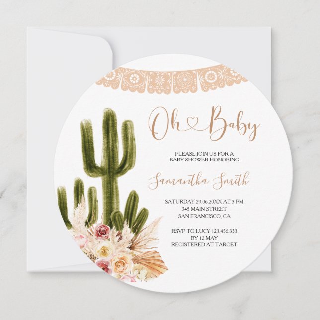 Floral Rustic Cactus Baby Shower Einladung (Vorderseite)