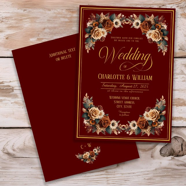Floral Rustic Chic Burgundy Wedding Einladung (Von Creator hochgeladen)