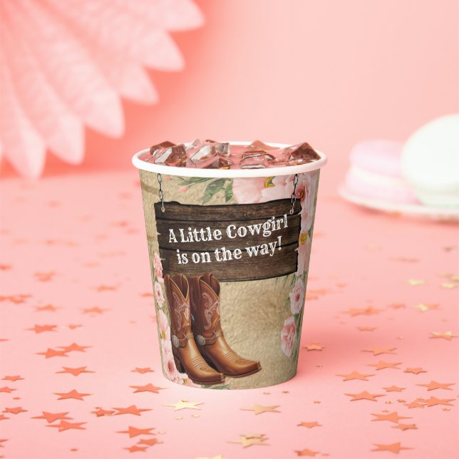 Floral Rustic Cowgirl Boots Baby Dusche Pappbecher (Insitu)