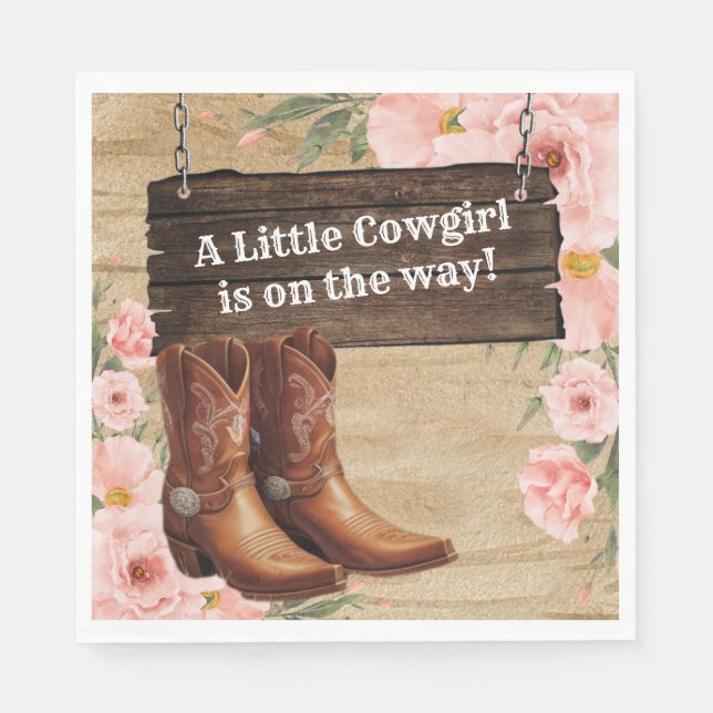 Floral Rustic Cowgirl Boots Baby Dusche Serviette (Vorderseite)