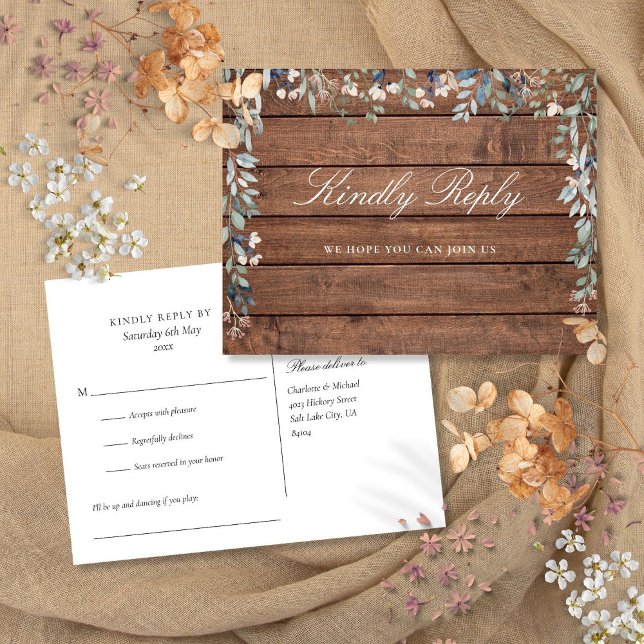 Floral Rustic Holz Song Anfrage UAWG Postkarte (Floral Rustic Wood Song Request RSVP Postcard)