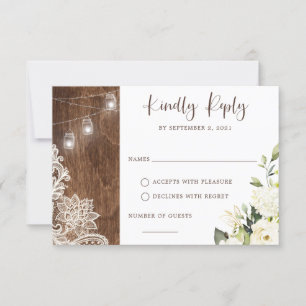 Floral rustic Holz Spitzen Lichter Mason Jar Einladung
