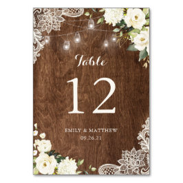 Floral rustic Holz Spitzen Lichter Mason Jars Tischnummer